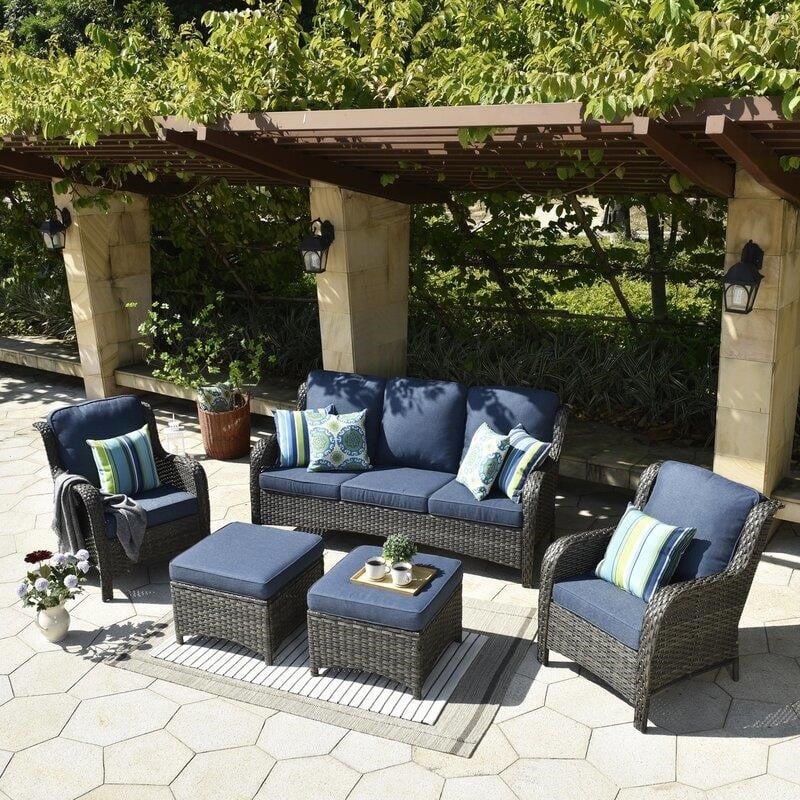 Latimer Wicker/Rattan 5-Person Seating Group With Cushions