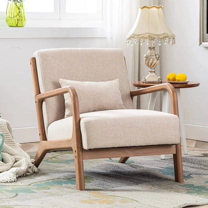 Bonzy Home Mid-Century Modern Fabric Accent Chair With Solid Wood Frame, Beige