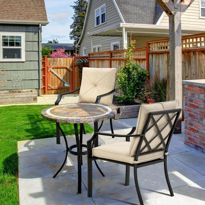 4-Piece Outdoor Dining Chair Set With Removable Cushions, Black Frame And Beige Cushions - 27 x 24 x 35 in