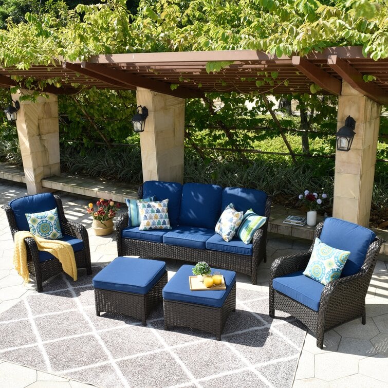 Latimer Wicker/Rattan 5-Person Seating Group With Cushions