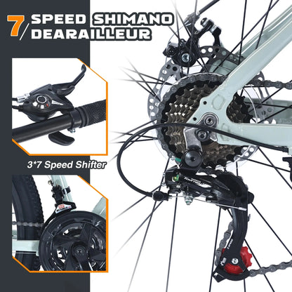 Men's 27.5 in Mountain Bike - 21-Speed Aluminum Alloy Frame, Front Suspension, Double Disc Brakes