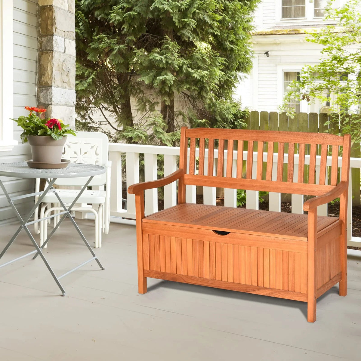 42 in Eucalyptus Patio Storage Bench, 33 Gallon Capacity