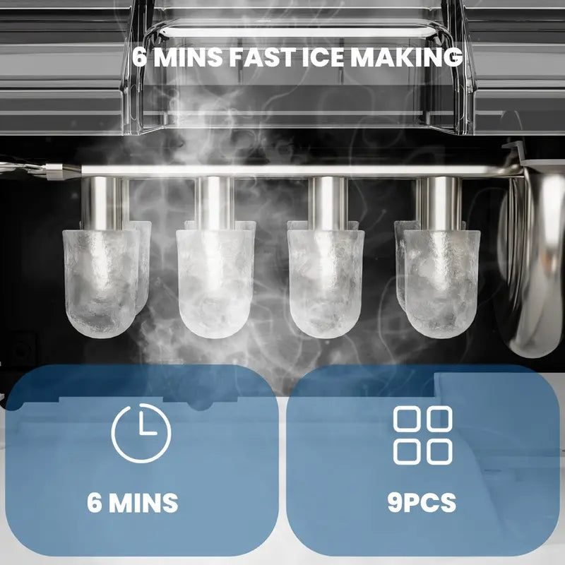 KISSAIR Portable Countertop Ice Maker, 26 Lbs/24 H, 9 Ice Cubes - HZB-12/H