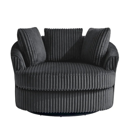 2-Piece Oversized 43 W Plush Corduroy Swivel Barrel Chairs With Pillows