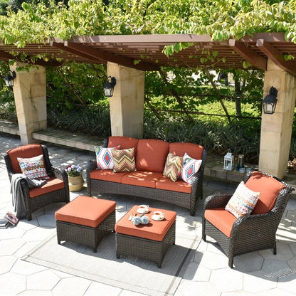 Latimer Wicker/Rattan 5-Person Seating Group With Cushions