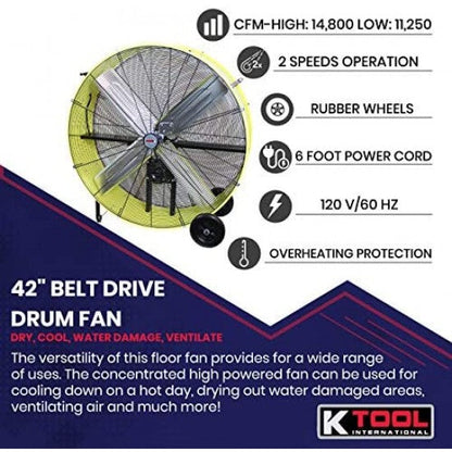 K Tool 42-Inch Belt-Drive Drum Fan - KTI77743