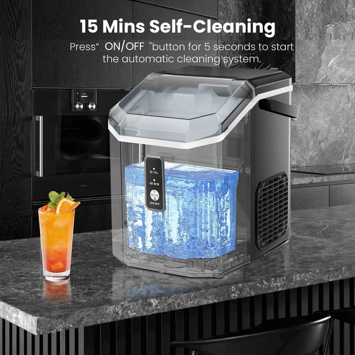 Auseo Countertop Nugget Ice Maker, 35Lbs/24H, 1.1L, Stainless Steel Silver - Self-Cleaning