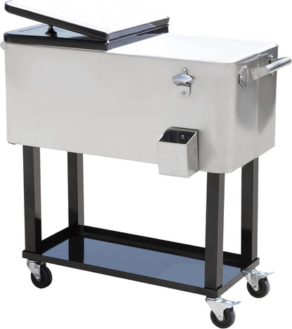 Rolling Patio Cooler 80 Quart Steel - Silver