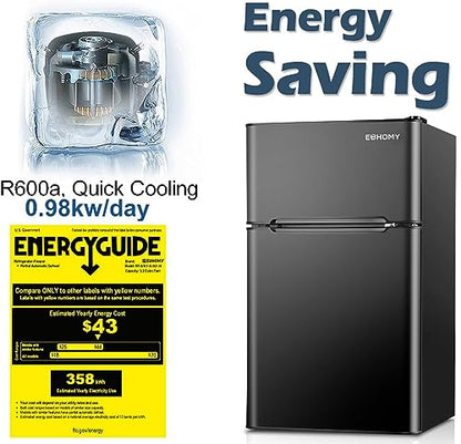 Euhomy Mini Refrigerator With Freezer, 3.2 Cu.Ft