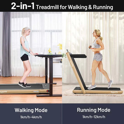 2 In 1 Folding Treadmill, 2.25 HP, 40 in x 16 in Running Area, Dual Display And App Control