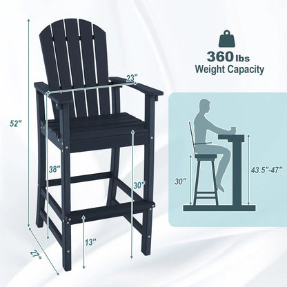 Outdoor HDPE Tall Adirondack Counter Height Bar Stool With Armrests And Footrest - 30Quot