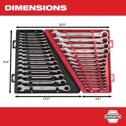 SAE/Metric Combination Ratcheting Wrench Mechanics Tool Set, 30-Piece - 48-22-9416-48-22-9516