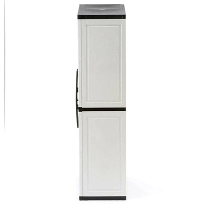 HDX Gray Plastic Freestanding Garage Cabinet With Adjustable Shelves And Lockable Doors, 35in W X 71in H X 18in D