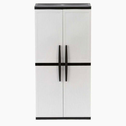 HDX Gray Plastic Freestanding Garage Cabinet With Adjustable Shelves And Lockable Doors, 35in W X 71in H X 18in D